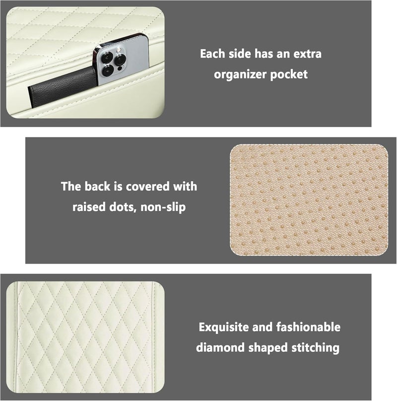 Stacool غطاء مركز التحكم في السيارة المحسن، غطاء مسند الذراع من الجلد المصنوع من الألياف الدقيقة مع 2 حقيبة تخزين، صندوق تخزين مسند الذراع العالمي لملحقات الداخلية لمعظم المركبات (كريم) - Image 3